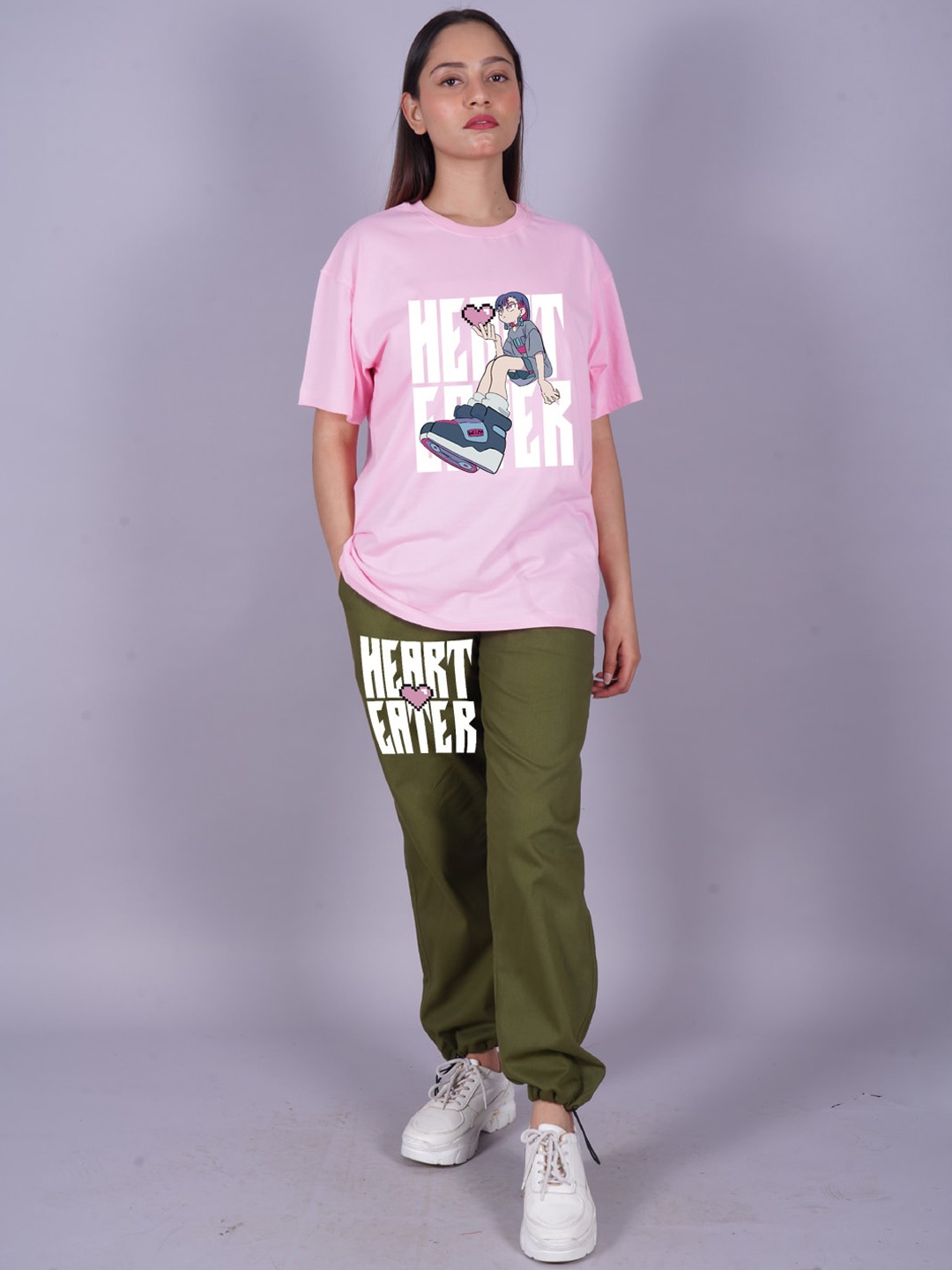 

VYVE Printed Pure Cotton Oversized T-shirt & Joggers, Pink