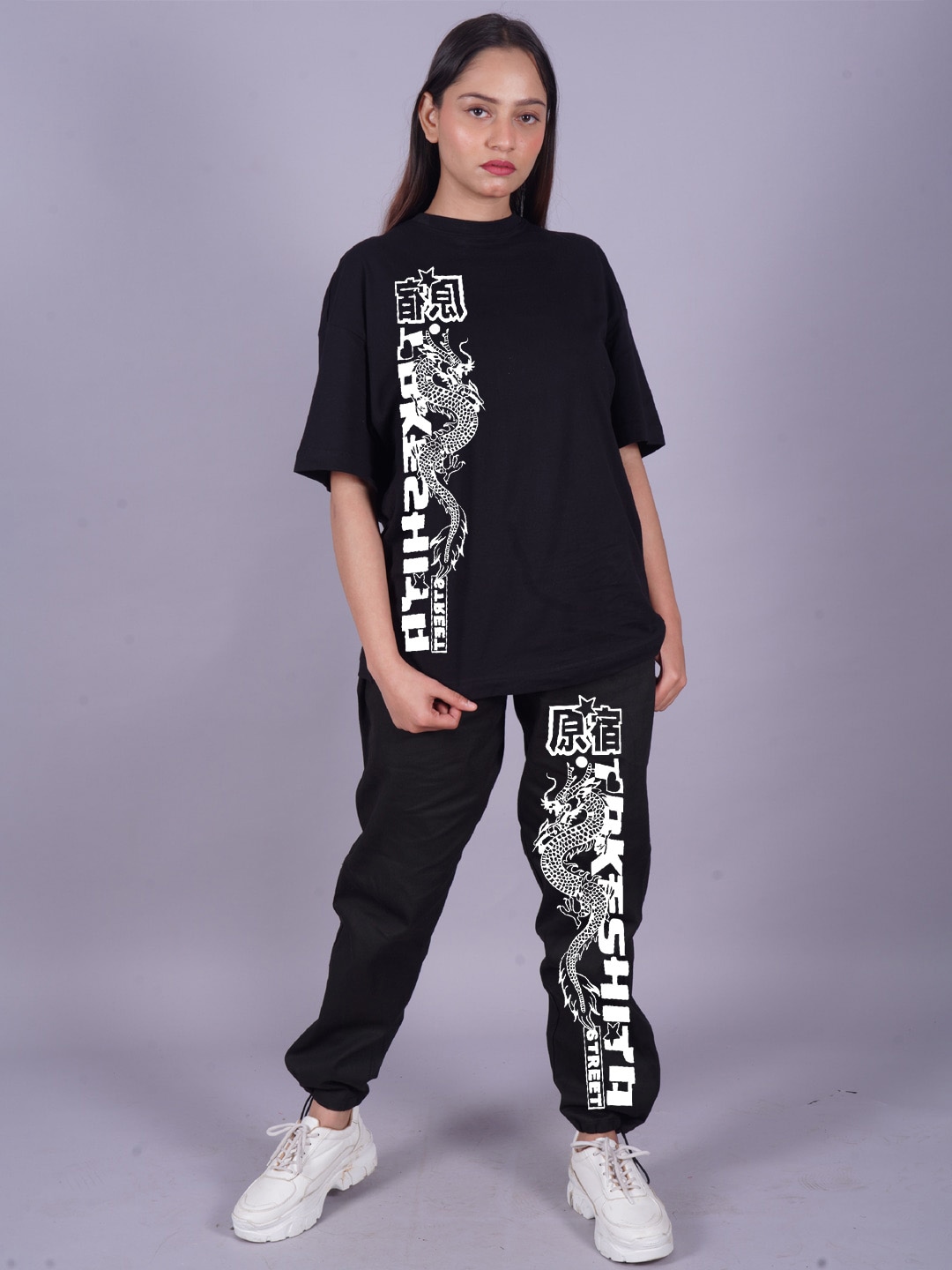 

VYVE Printed Pure Cotton T-Shirt With Joggers Co-Ords, Black