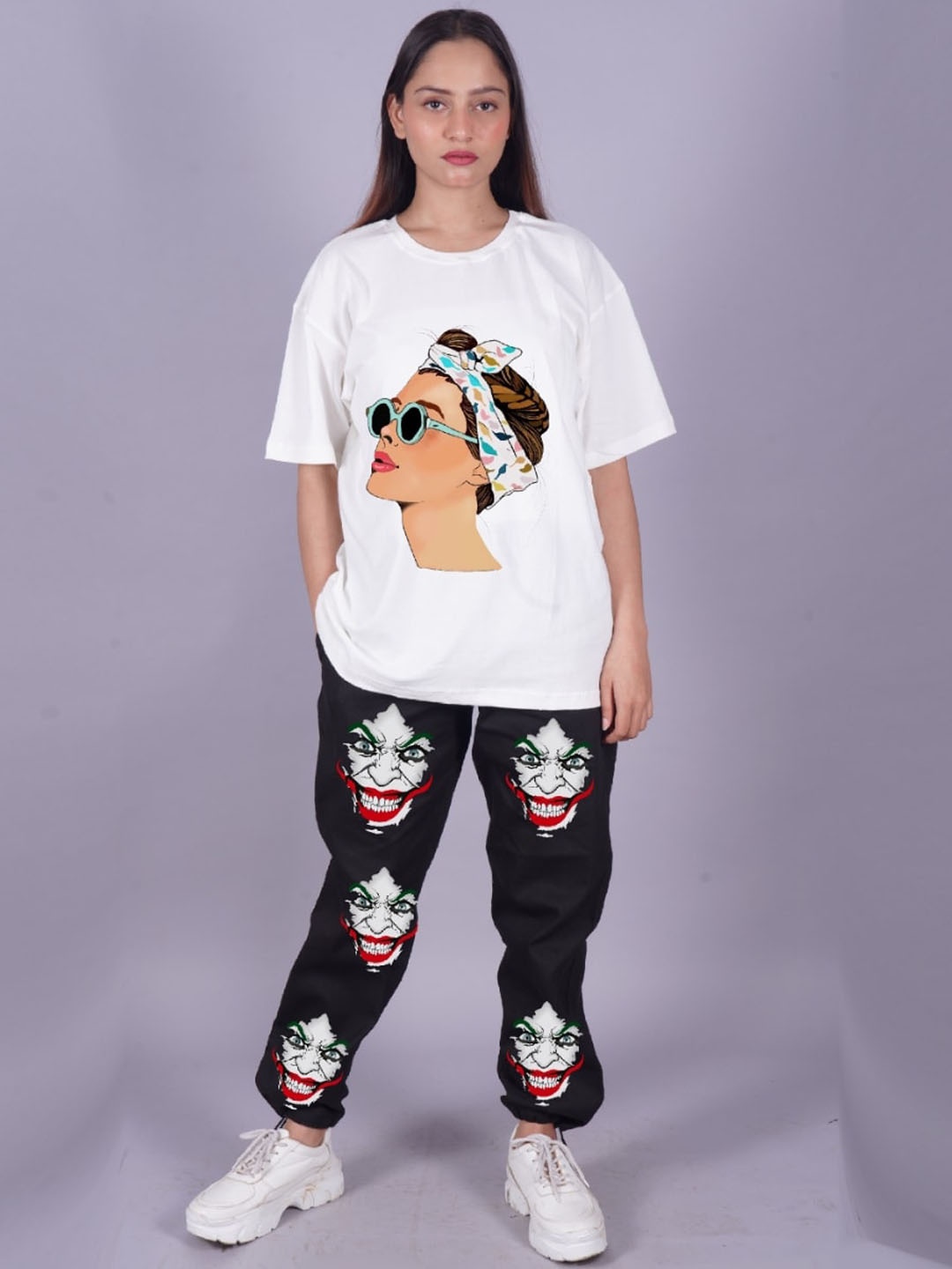 

VYVE Graphic Printed Oversized T-Shirt With Joggers, White