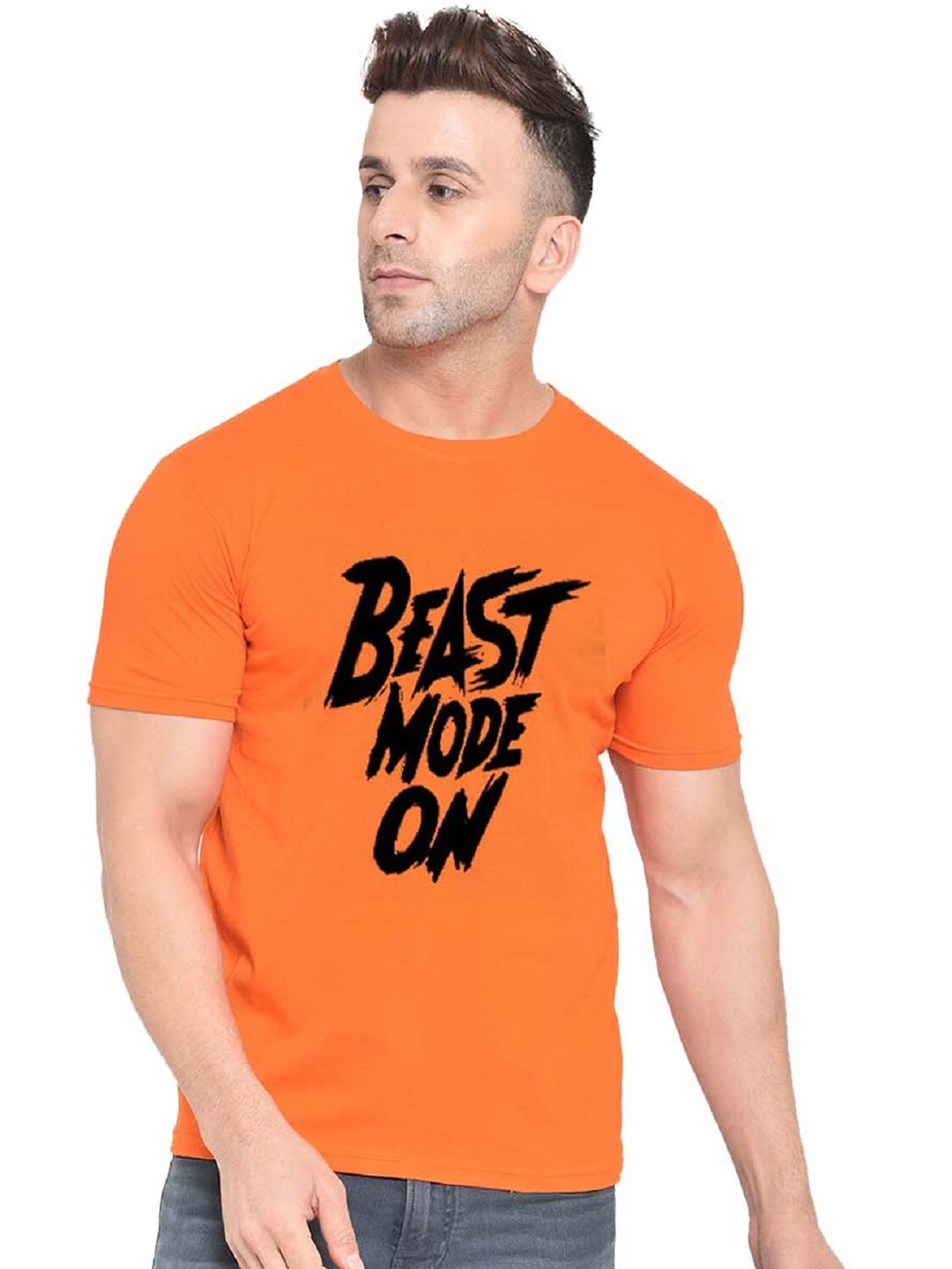 

BAESD Typography Printed Cotton Round Neck Short Sleeves Casual T-shirt, Orange