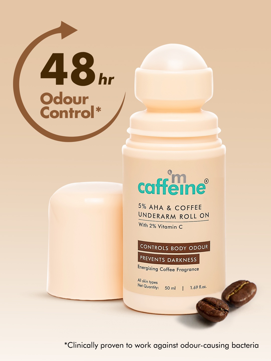 

MCaffeine 5% AHA & Coffee Underarm Roll On - 50ml, White