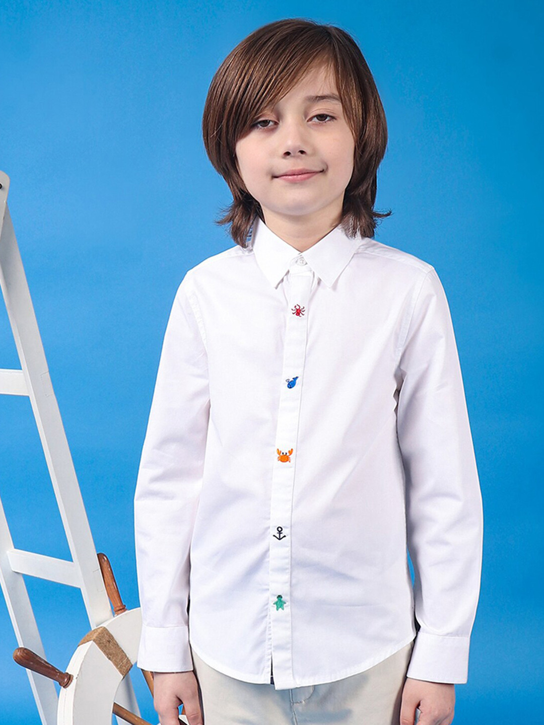 

One Friday Boys Classic Spread Collar Full Sleeves Cotton Casual Shirt, White