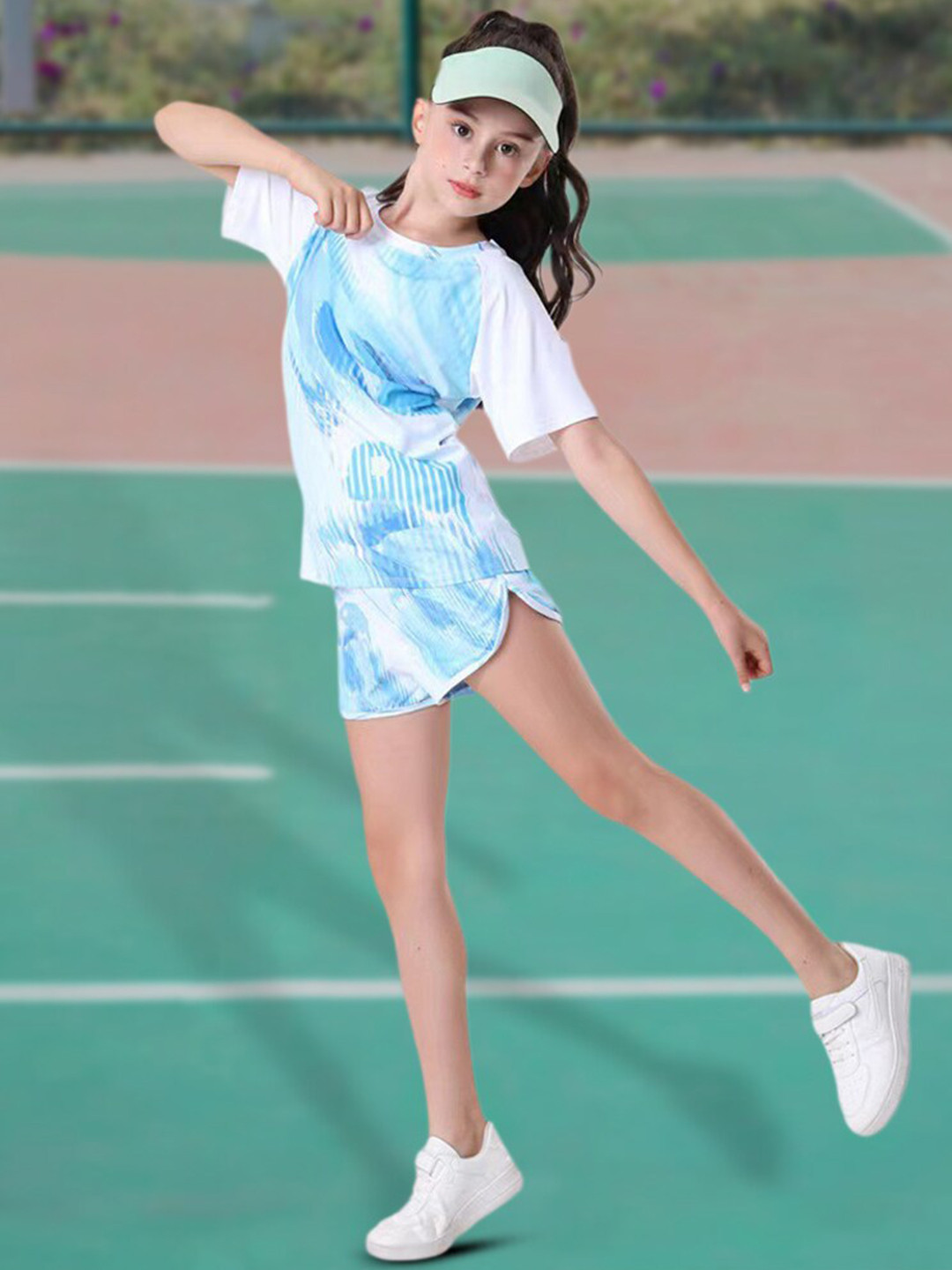 

INCLUD Girls Abstract Printed Top With Shorts, Blue