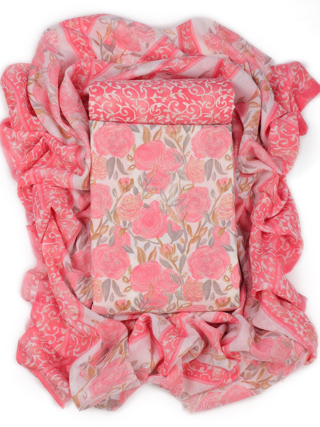 

Sun Fashion And Lifestyle Floral Printed Unstitched Dress Material, Pink