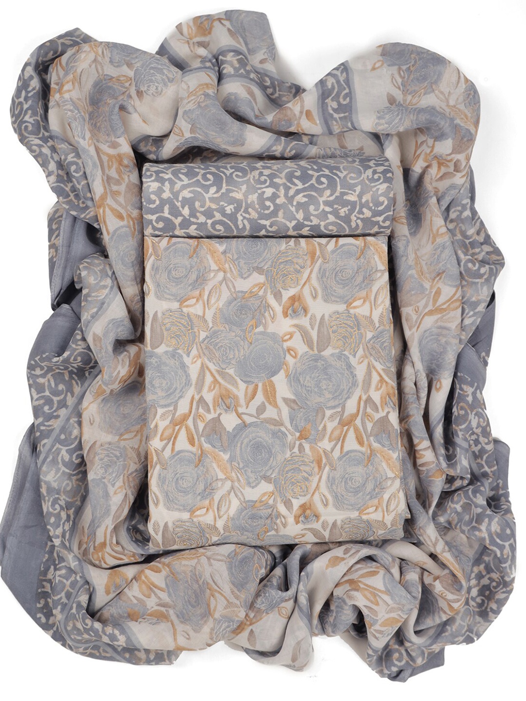 

Sun Fashion And Lifestyle Floral Printed Unstitched Dress Material, Grey