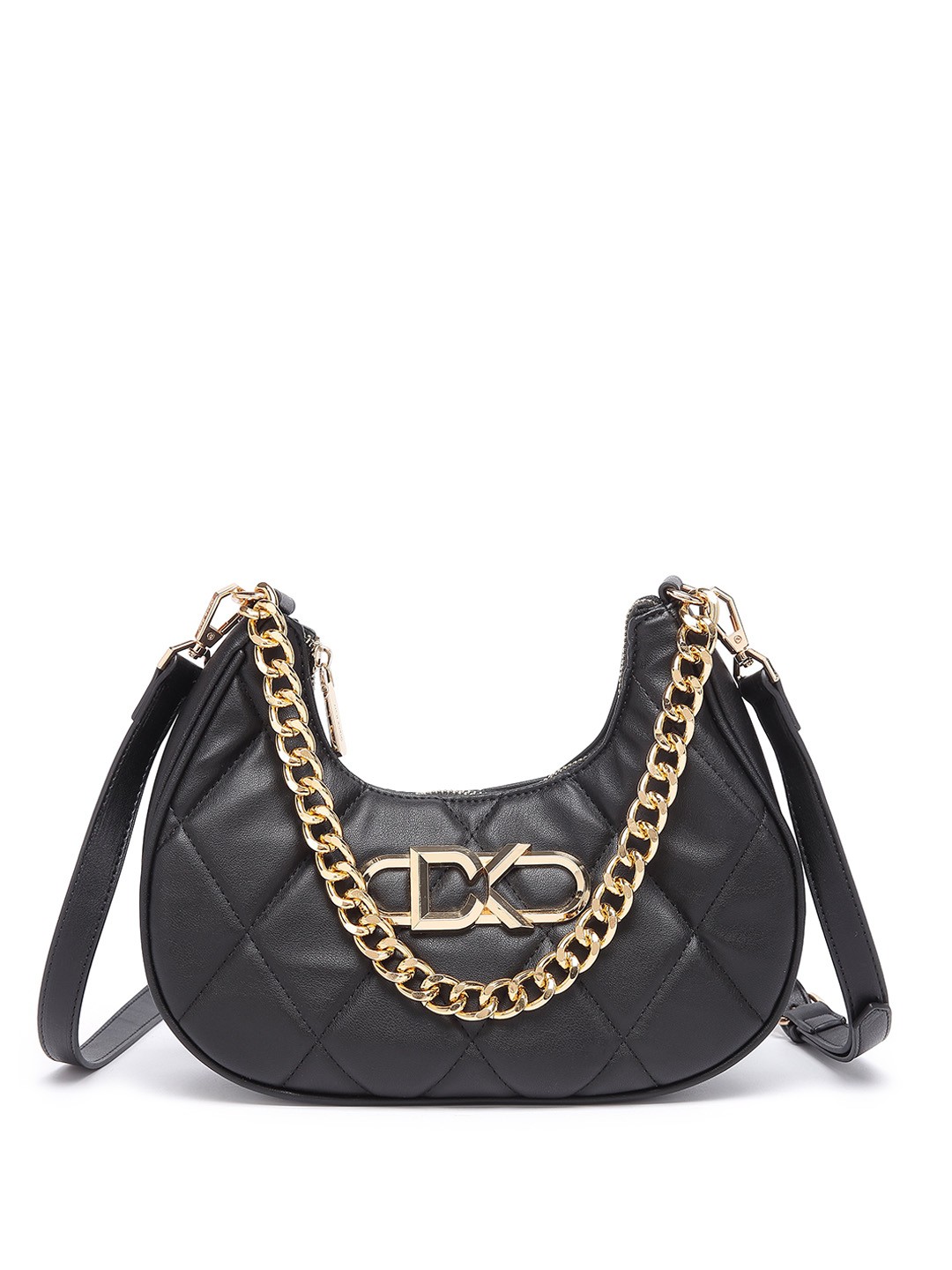 

Diana Korr Textured PU Bucket Sling Bag with Quilted, Black