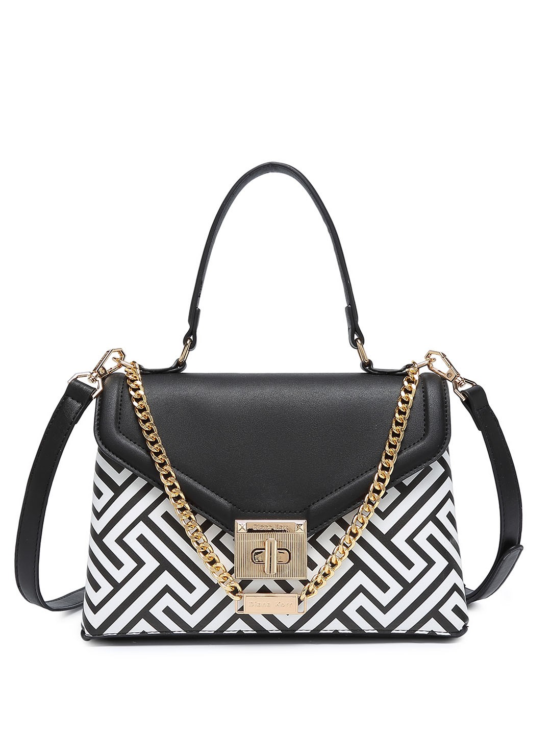 

Diana Korr Striped PU Structured Sling Bag with Fringed, Black