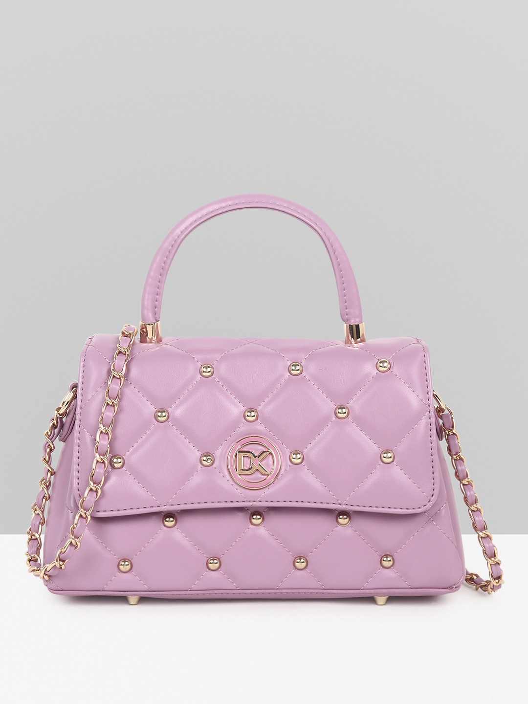 

Diana Korr Embellished PU Bowling Satchel with Quilted, Purple