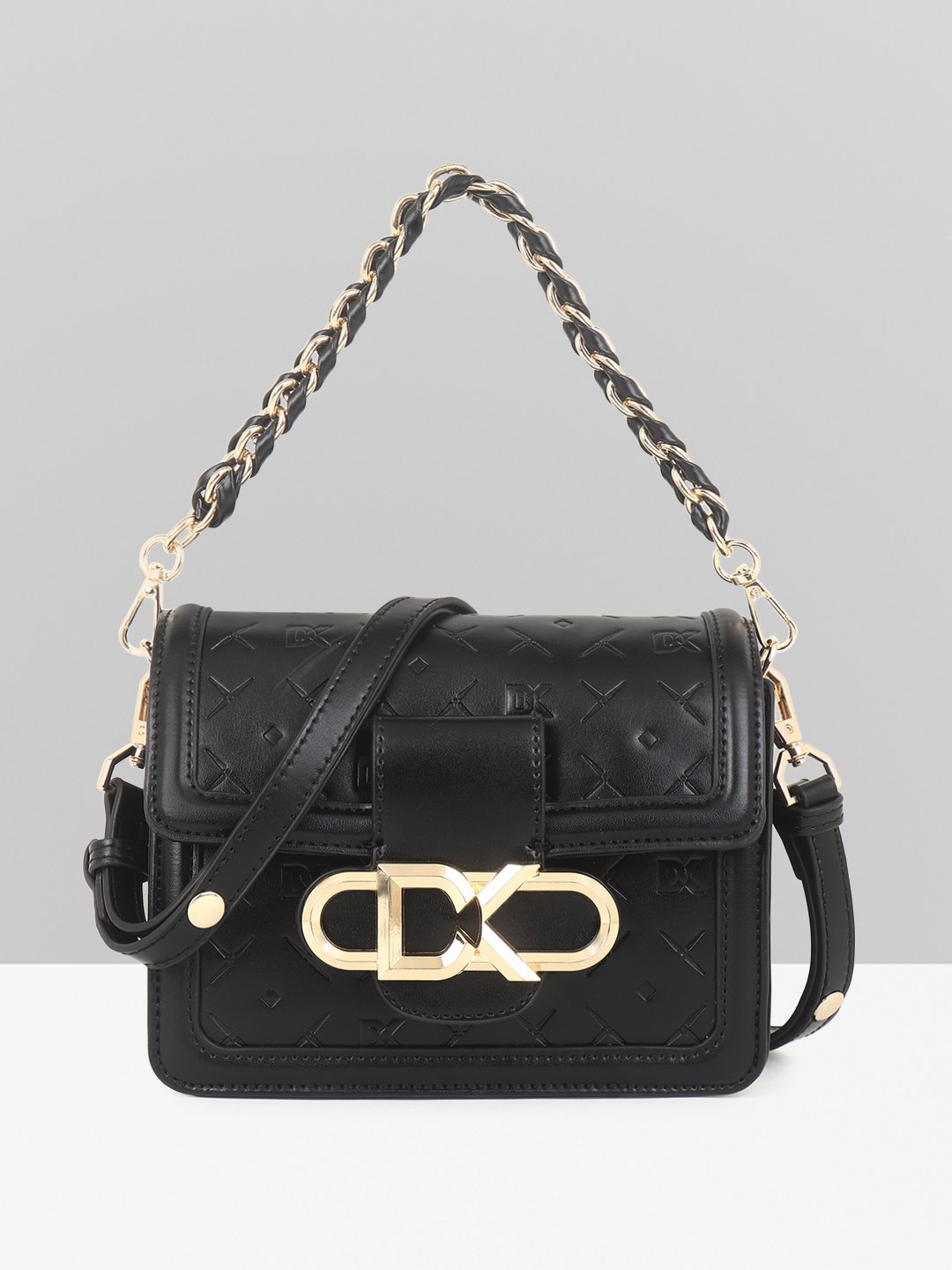 

Diana Korr Textured PU Structured Handheld Bag with Tasselled, Black