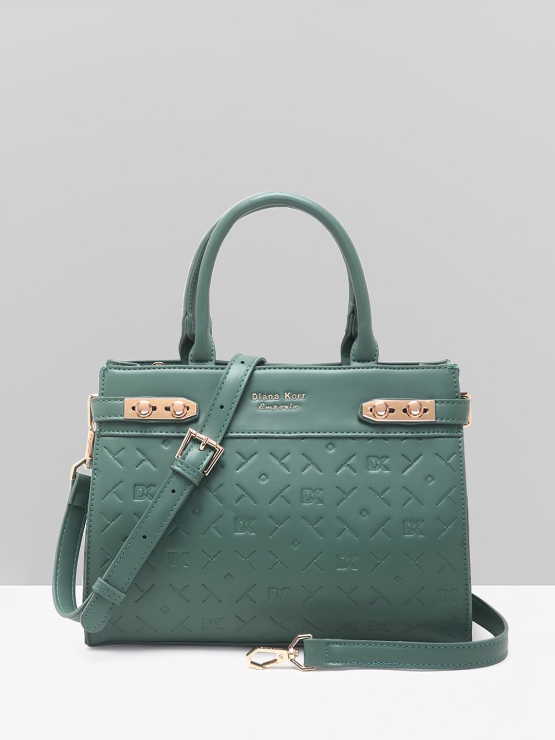 

Diana Korr Textured PU Structured Handheld Bag with Cut Work, Green