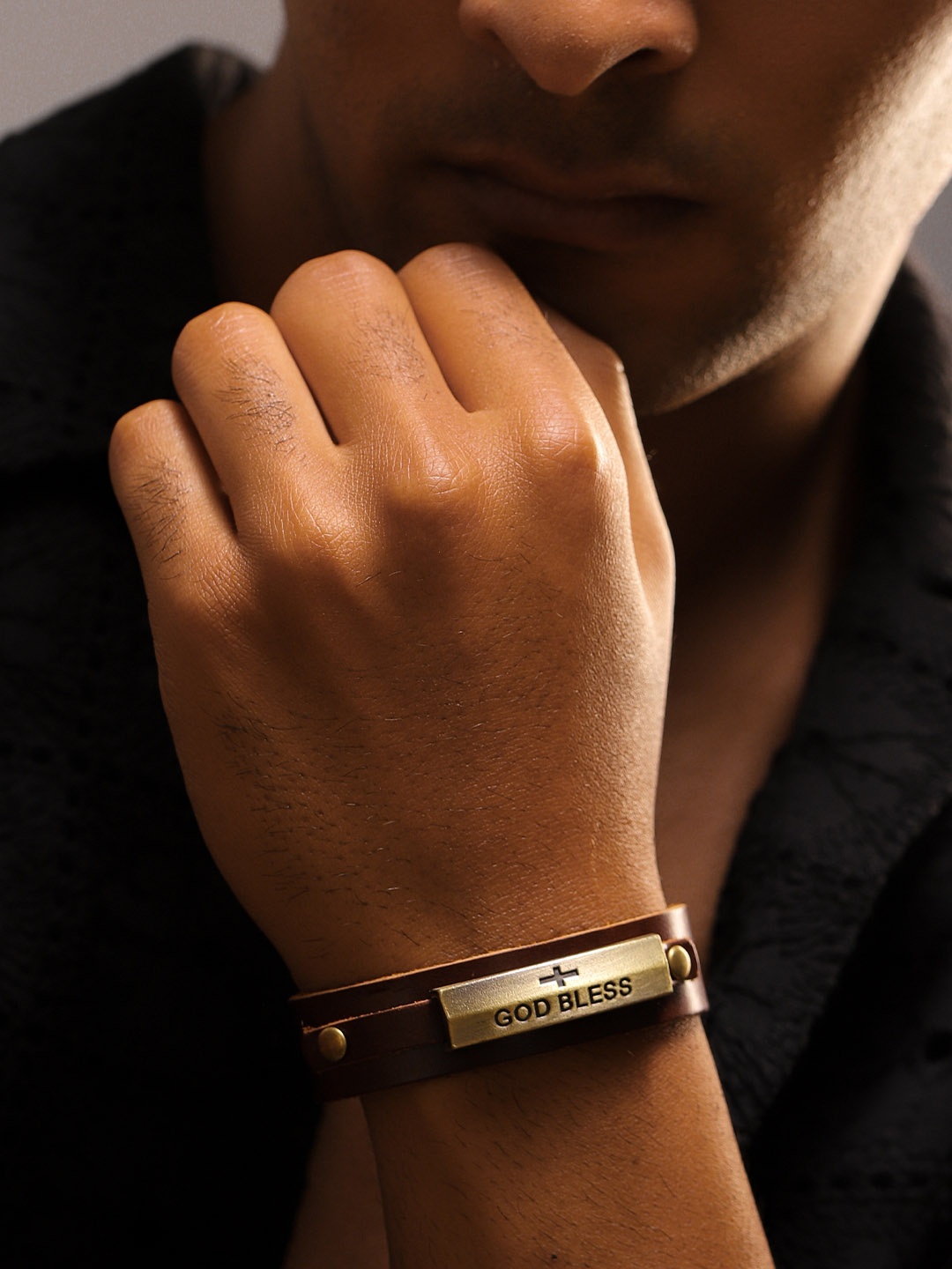 

The Roadster Lifestyle Co Men Leather Adjustable Wrap Bracelet, Brown