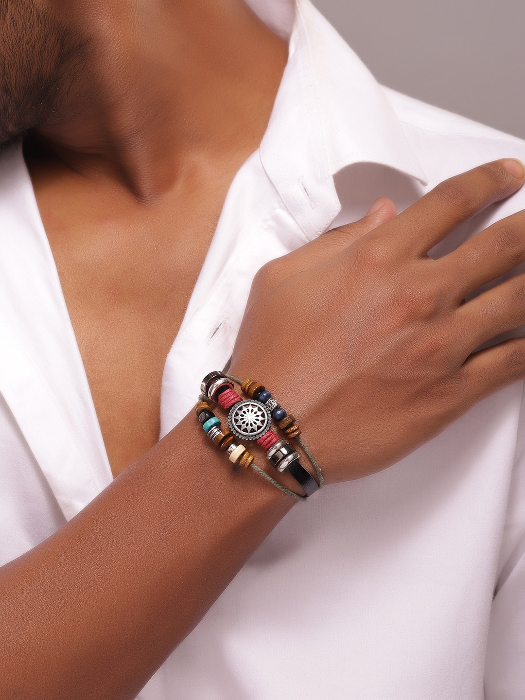 

The Roadster Lifestyle Co. Men Beaded Adjustable Multistrand Bracelet, Black