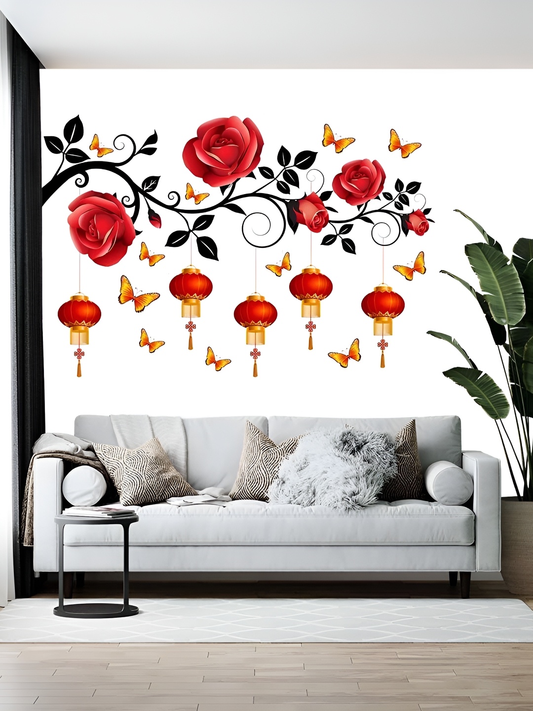 

Wallpics White & Red Printed Vinyl Self Adhesive Wall Sticker