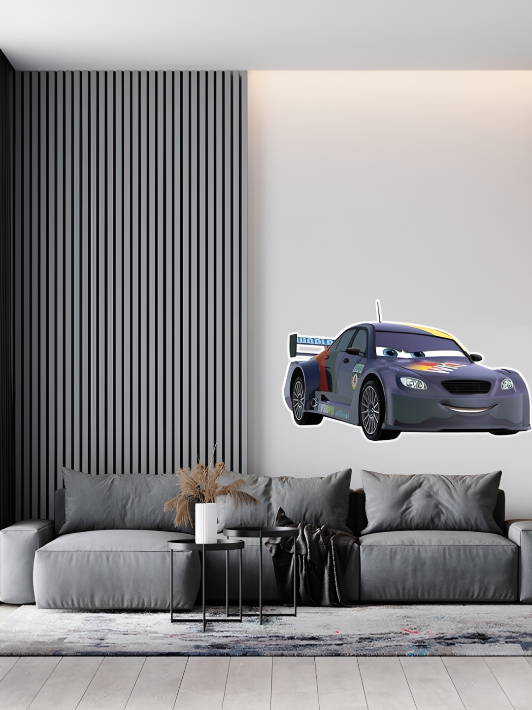 

Wallpics White & Grey Car Printed Waterproof Wall Sticker, Blue