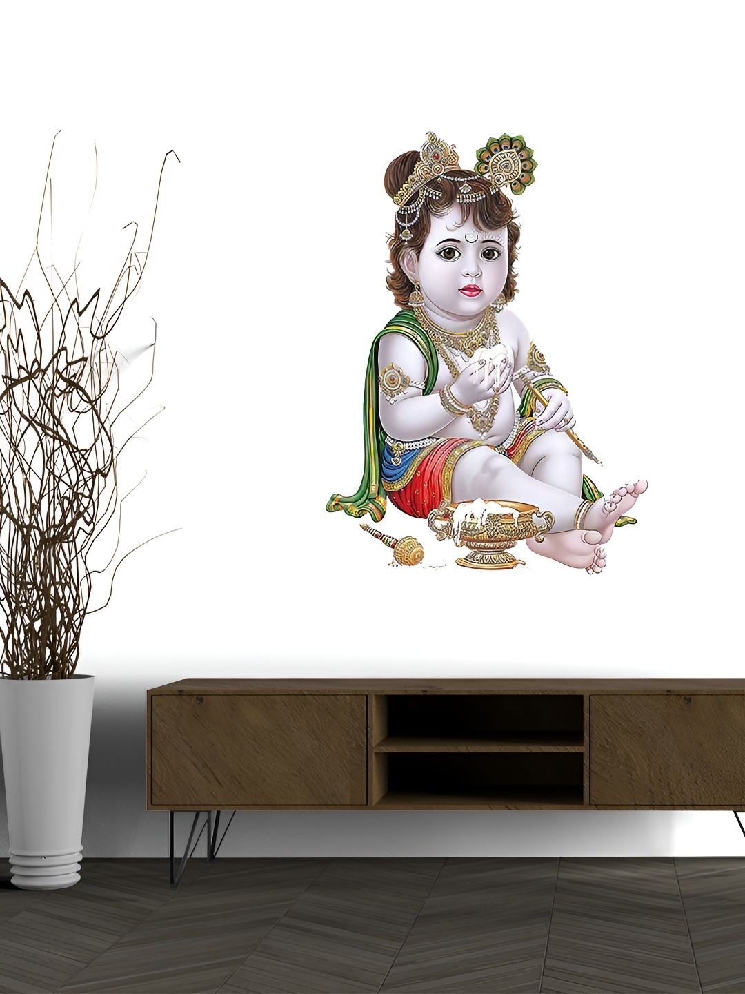 

Wallpics White & Grey Laddu Gopal Printed Religious Waterproof Wall Sticker