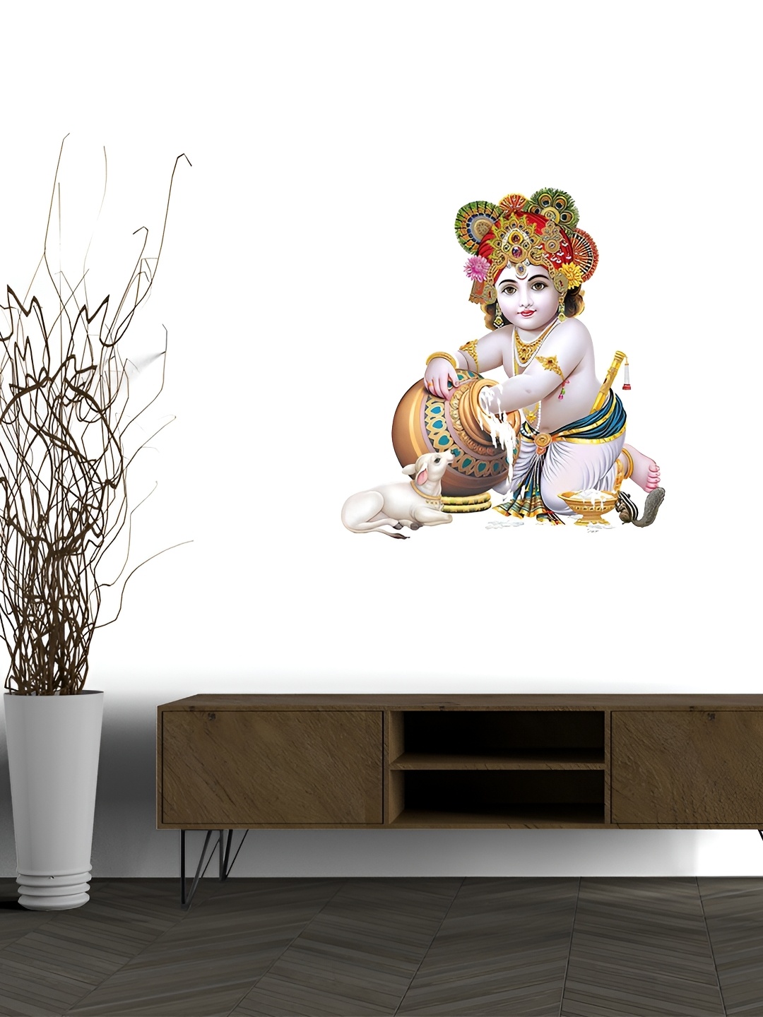 

Wallpics White & Cream Coloured Krishna Ji Printed Waterproof Wall Sticker