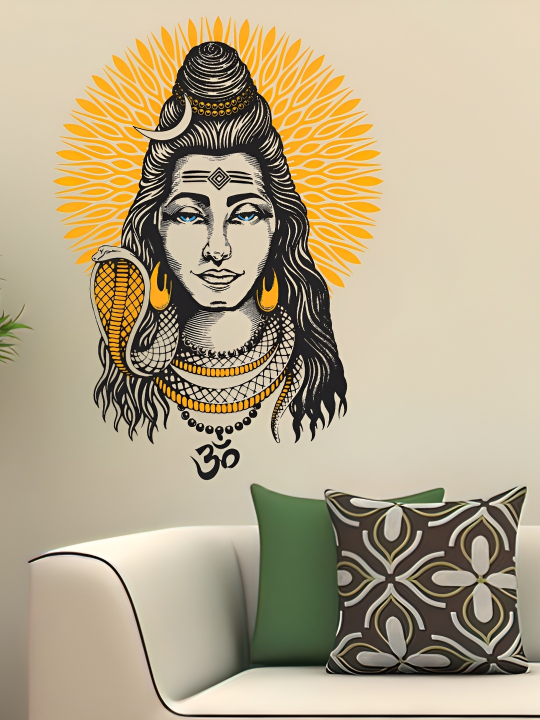 

Wallpics Black & Yellow Lord Shiva Printed Waterproof Wall Sticker