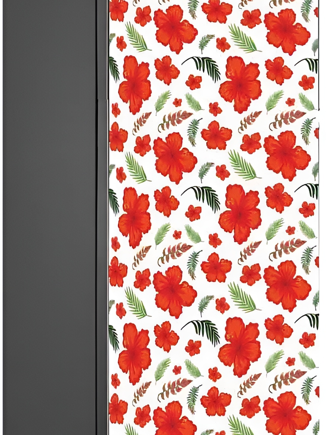 

Wallpics Green & Red Flower Printed Waterproof Fridge Sticker, White