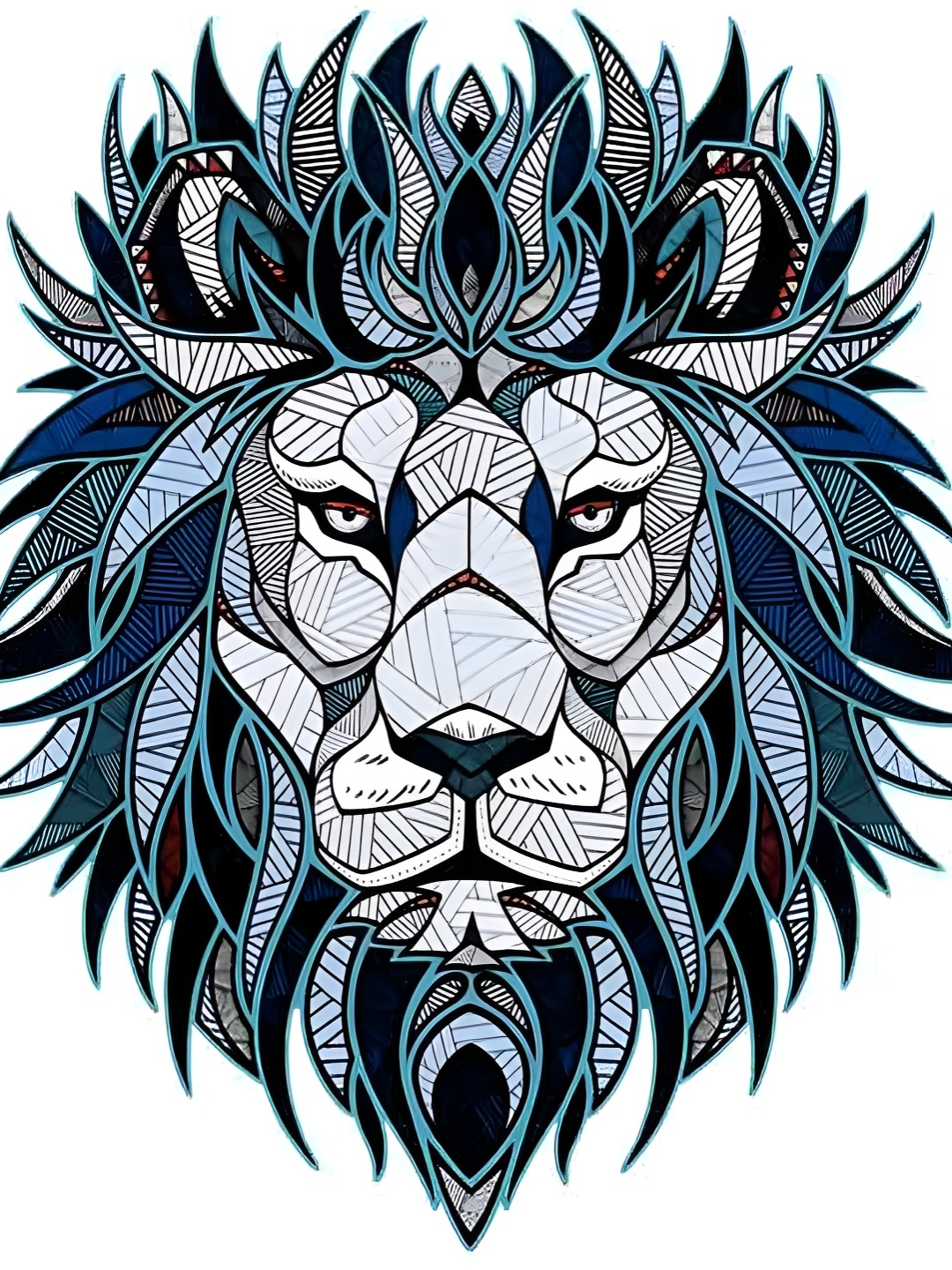 Wallpics Grey & Blue Lion Printed Waterproof Wall Sticker