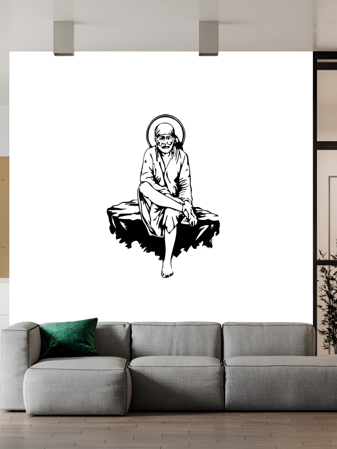 

Wallpics Black & White Saibaba Printed Water Resistant Wall Sticker