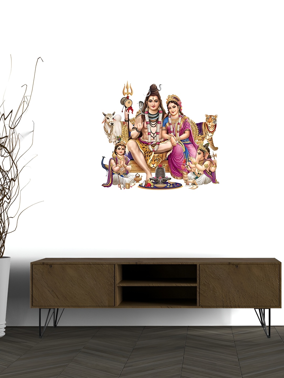 

Wallpics Brown & Pink Lord Shiva with Family Printed Water Resistant Wall Sticker