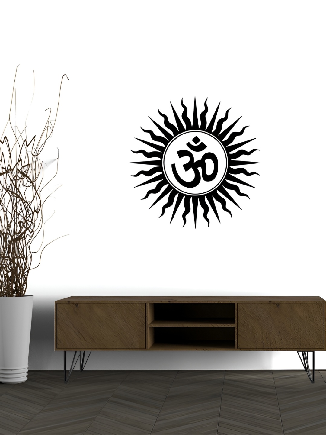 

Wallpics Black & White Om Printed Religious Waterproof Wall Sticker