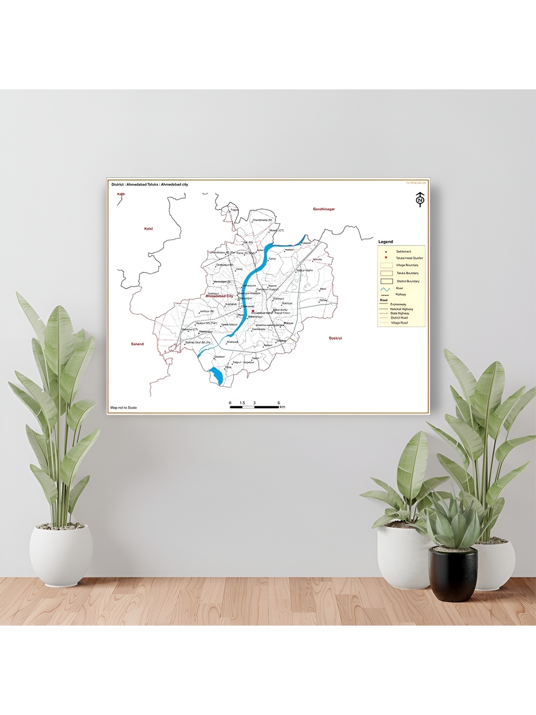 

Wallpics White & Black Ahmedabad District Ahmedabad Taluk Map Water Resistant Wall Sticker