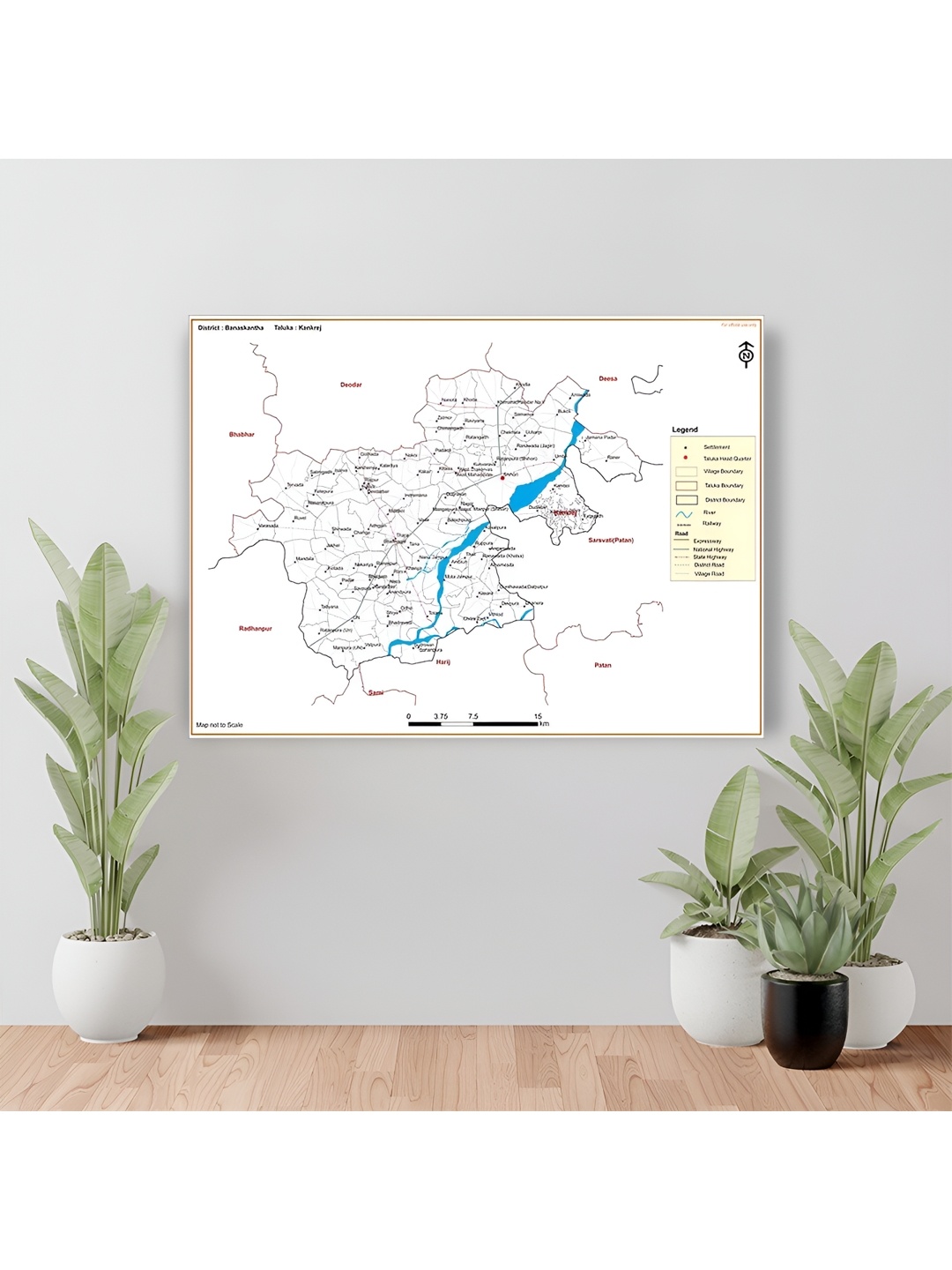 

Wallpics White & Black Banaskantha District Kankrej Taluk Map Water Resistant Wall Sticker