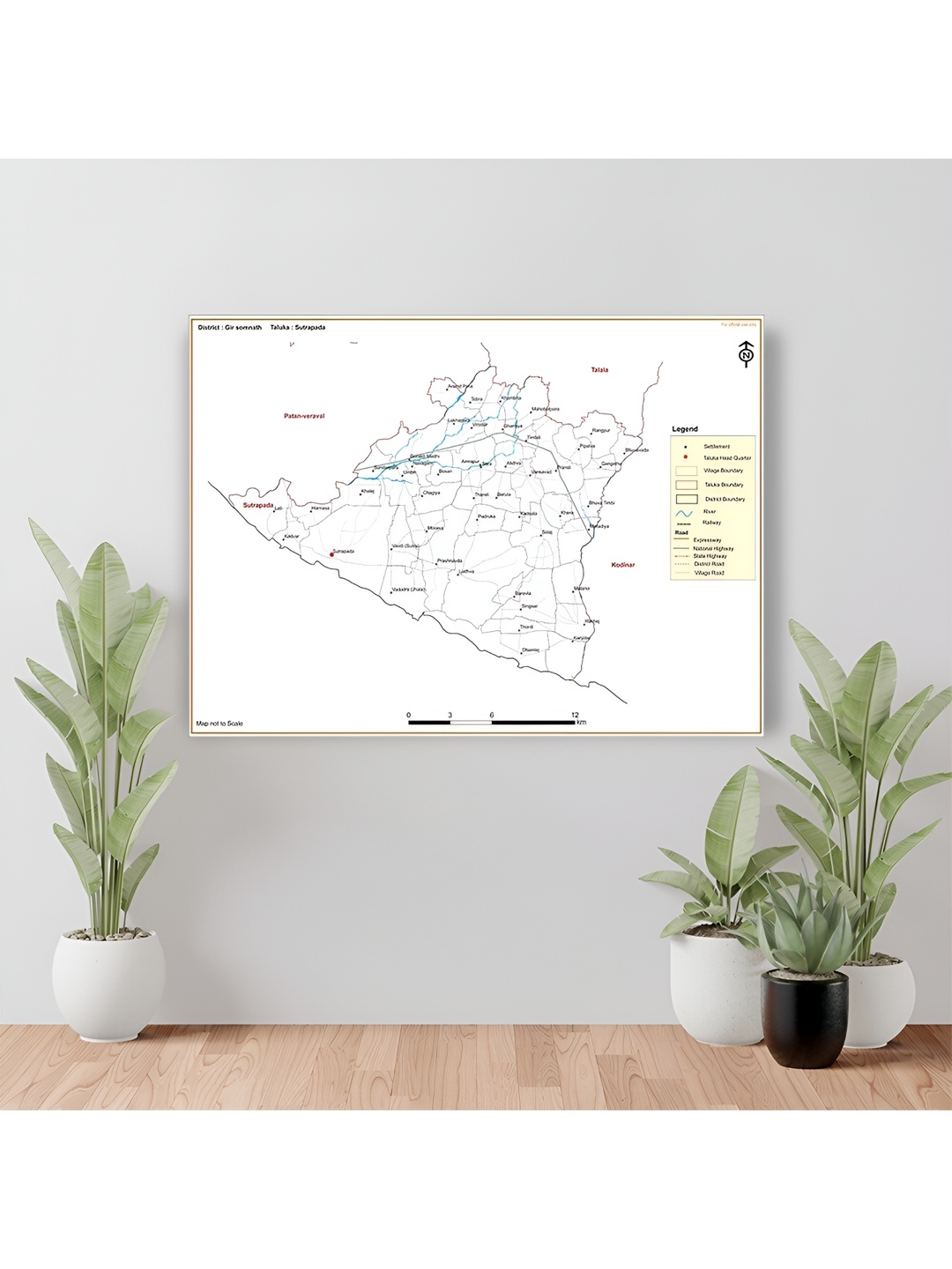 

Wallpics White & Black Gir Somnath District Sutrapada Taluk Map Waterproof Wall Sticker