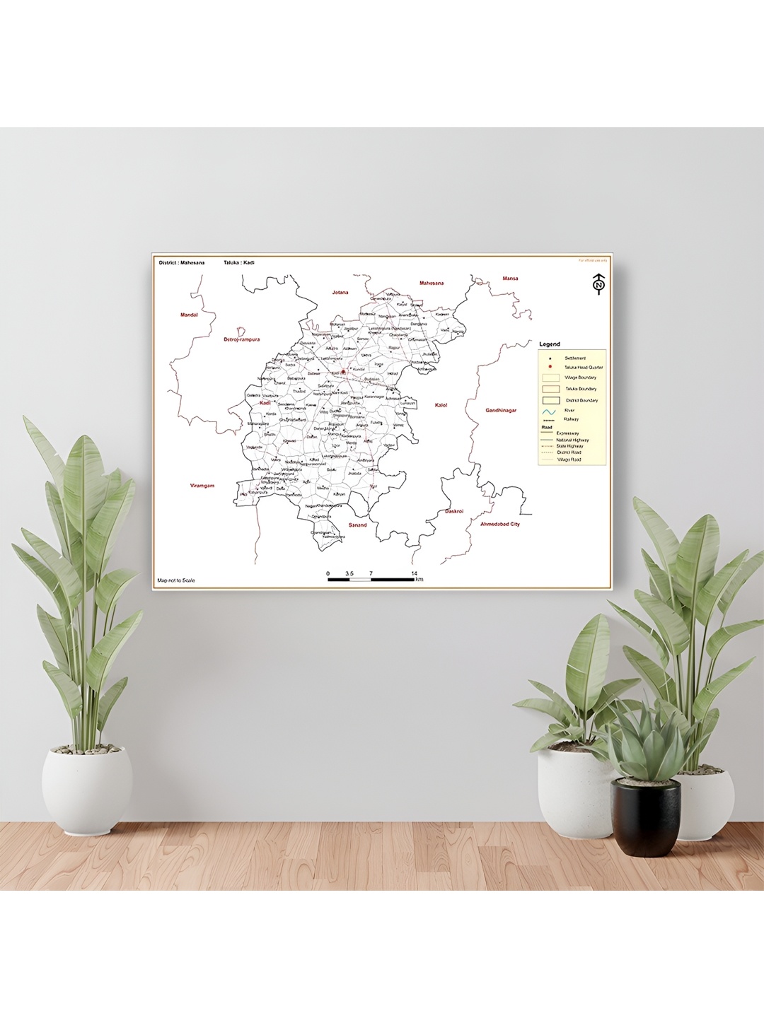 

Wallpics White & Black Mahesana District Kadi Taluk Map Water Resistant Wall Sticker