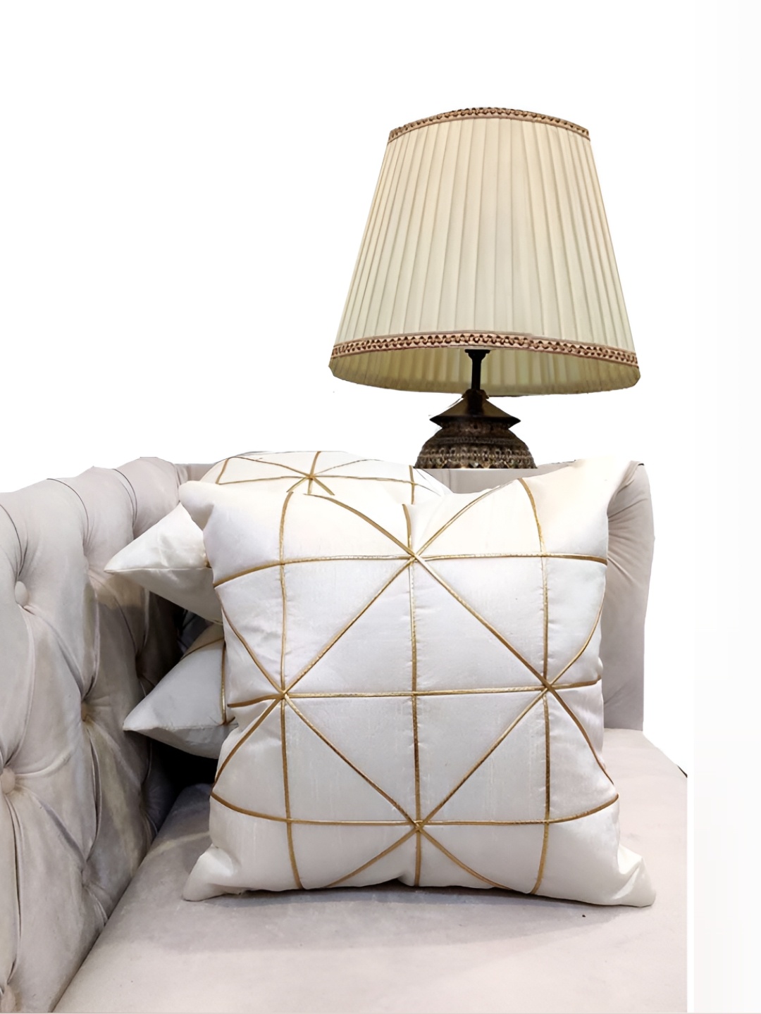 

Good Vibes White & Beige 3 Pieces Geometric Square Cushion Covers
