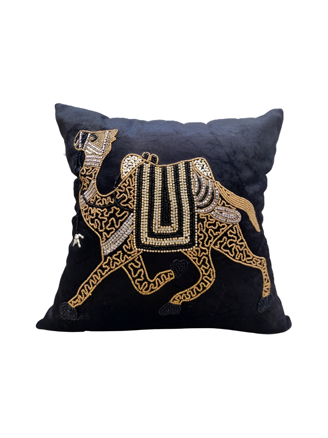 

Good Vibes Black Embellished Velvet Square Cushion Cover