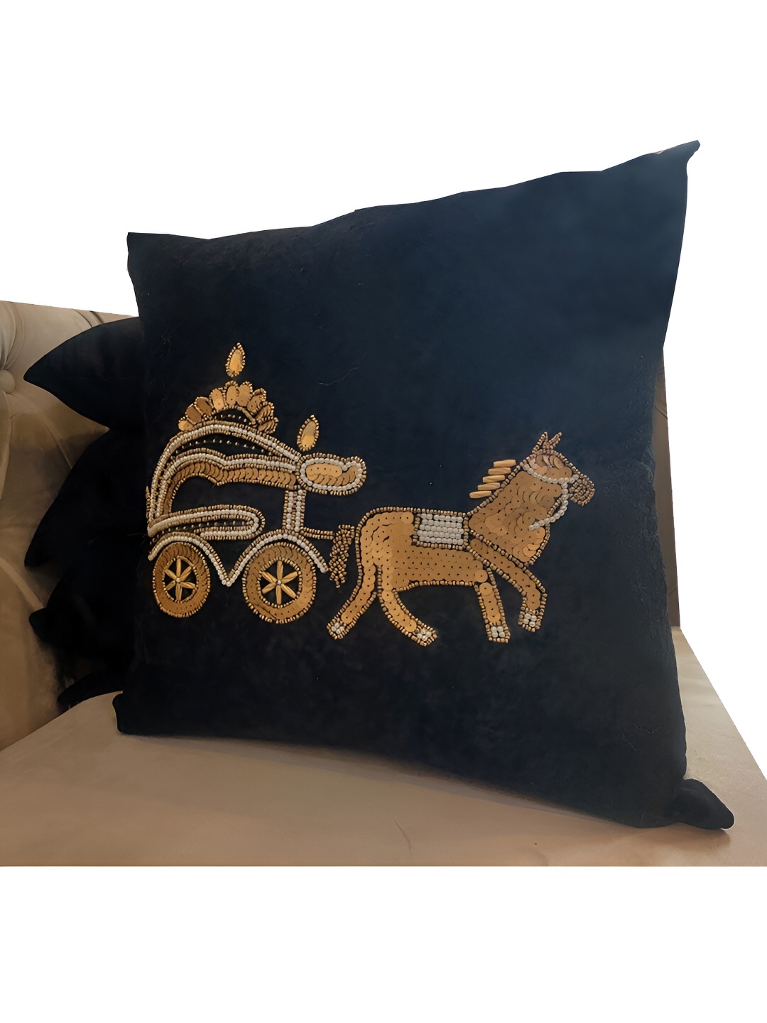 

Good Vibes Black & Beige 5 Pieces Embroidered Velvet Square Cushion Covers