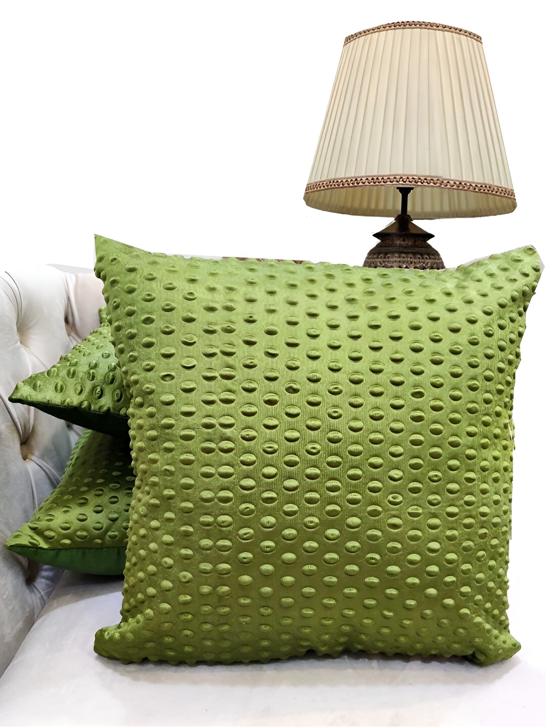 

Good Vibes Green 3 Pieces Textured Geometric Square Cushion Covers