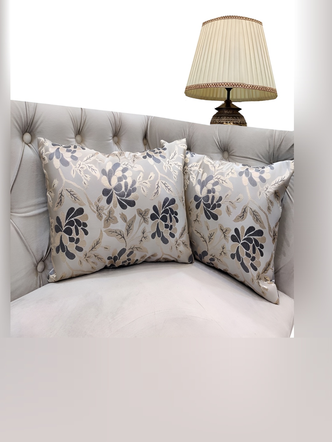

Good Vibes Grey & Blue 2 Pieces Floral Embellished Rectangle Cushion Covers