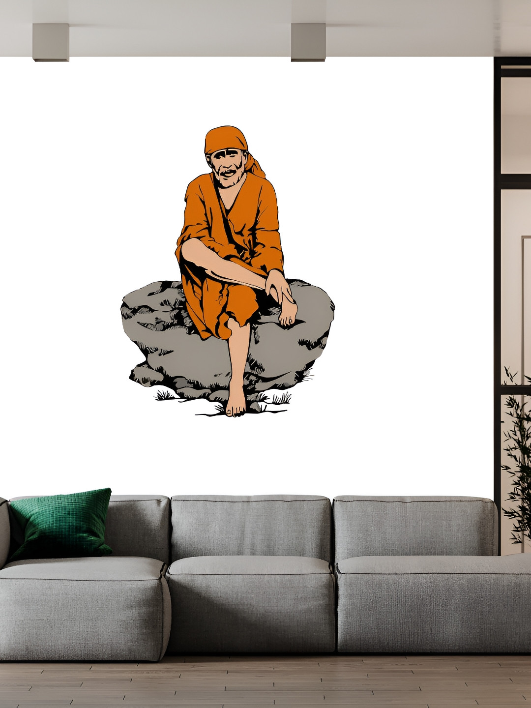 

Wallpics Grey & Orange Colored Printed Waterproof Wall Sticker
