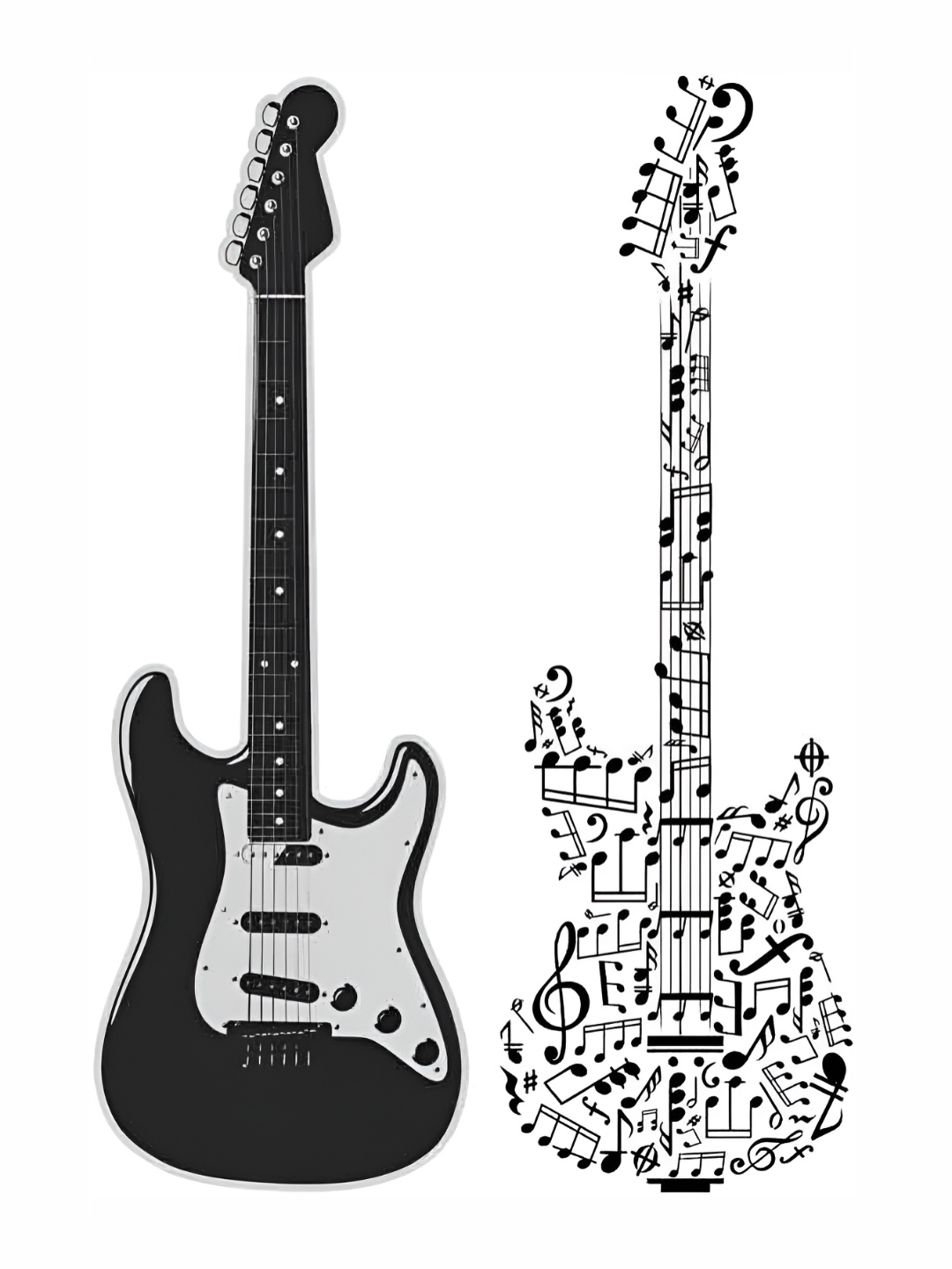 

Wallpics White & Black Gitar Printed Waterproof Wall Sticker
