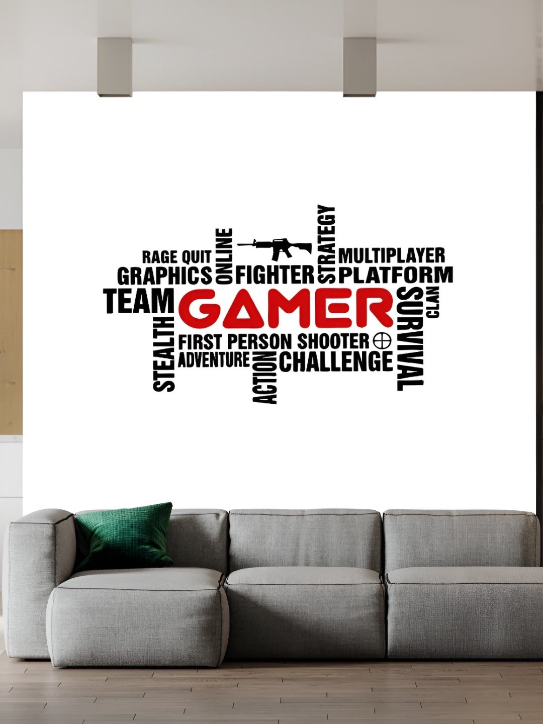 

Wallpics White & Red Gamer Printed Waterproof Wall Sticker, Black