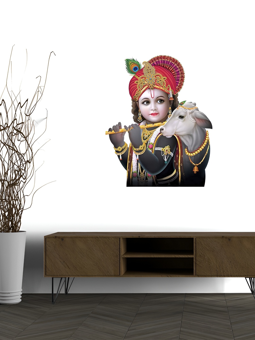 

Wallpics Grey & Red Lord Krishna Printed Religious Waterproof Wall Sticker