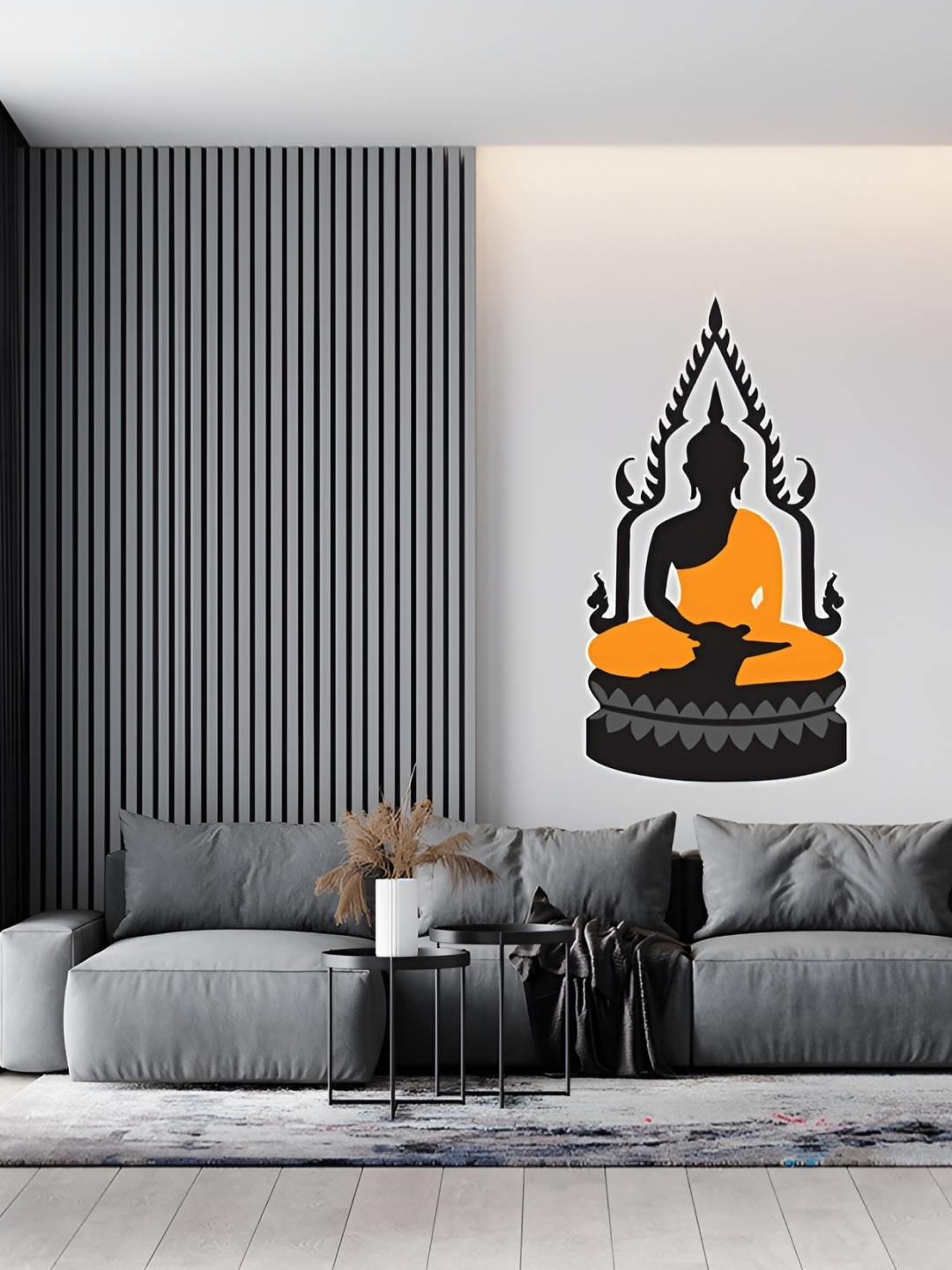 

Wallpics Black & Orange Buddha Printed Religious Waterproof Wall Sticker