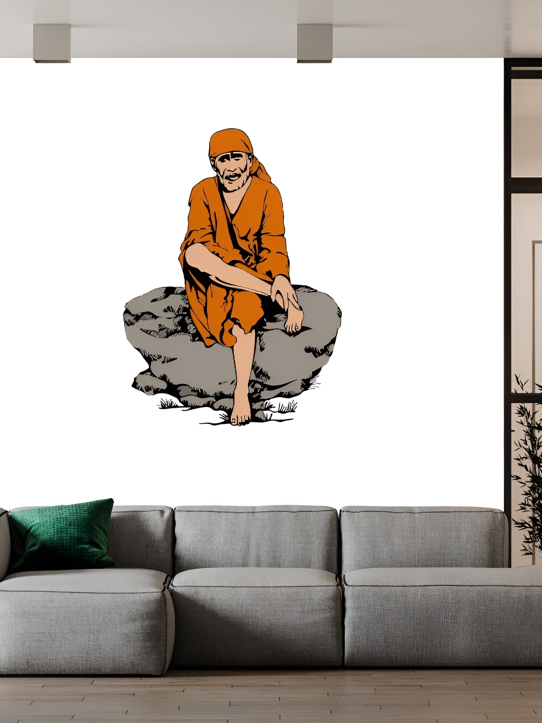 

Wallpics Orange & Grey Saibaba Water Resistant Wall Sticker