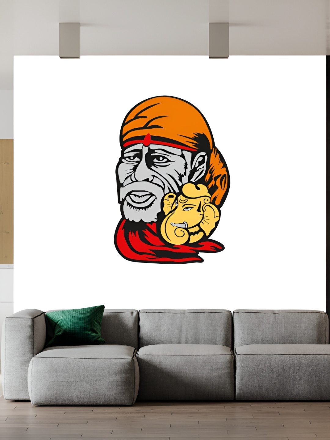 

Wallpics Grey & Orange Coloured Sai Baba Printed Waterproof Wall Sticker, Red