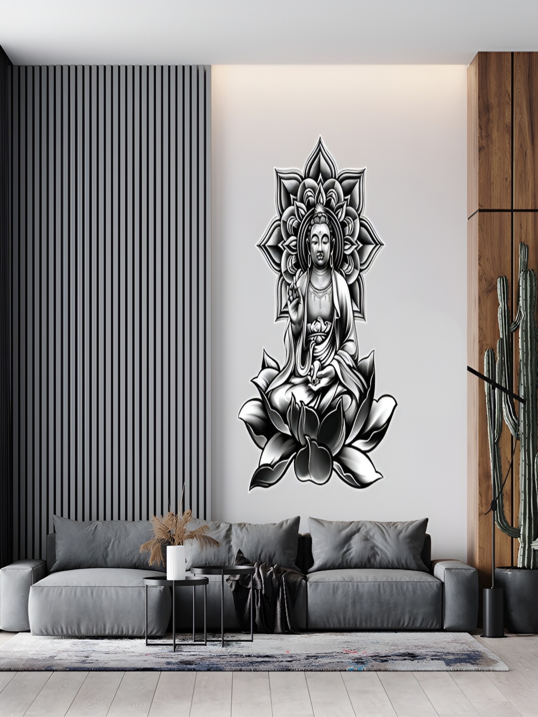 

Wallpics Black & Grey Buddha Printed Water Resistant Wall Sticker