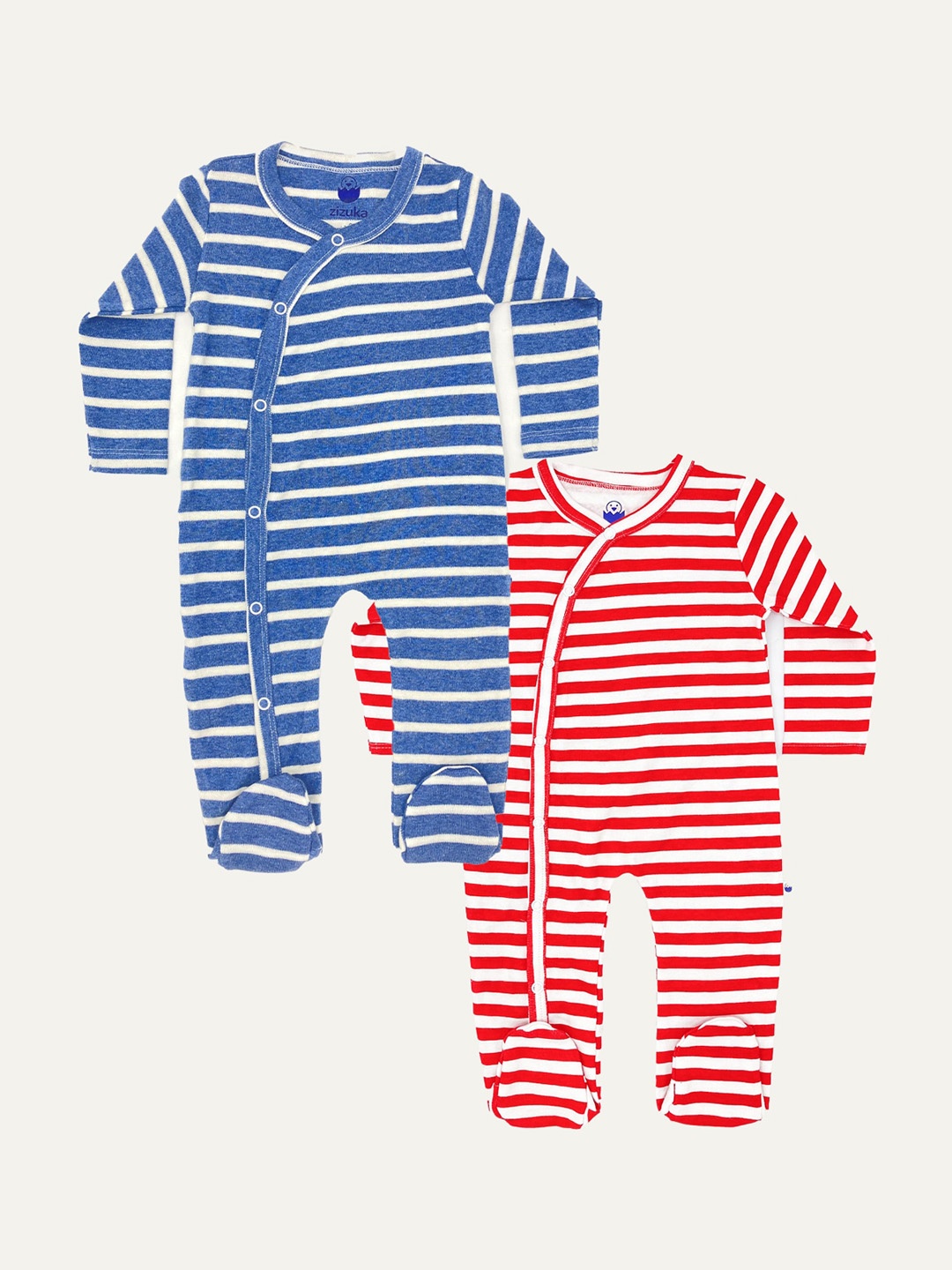 

BAESD Infants Pack of 2 Striped Cotton Rompers, Blue