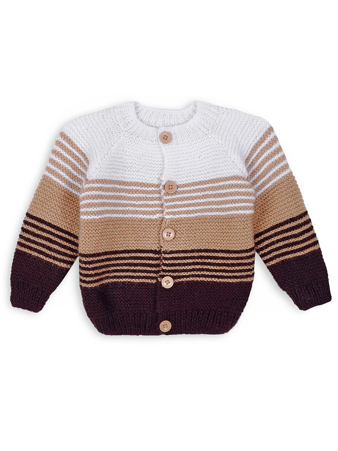 

WINDROP SOLUTIONS Infants Striped Round Neck Long Sleeves Acrylic Cardigan Sweater, White