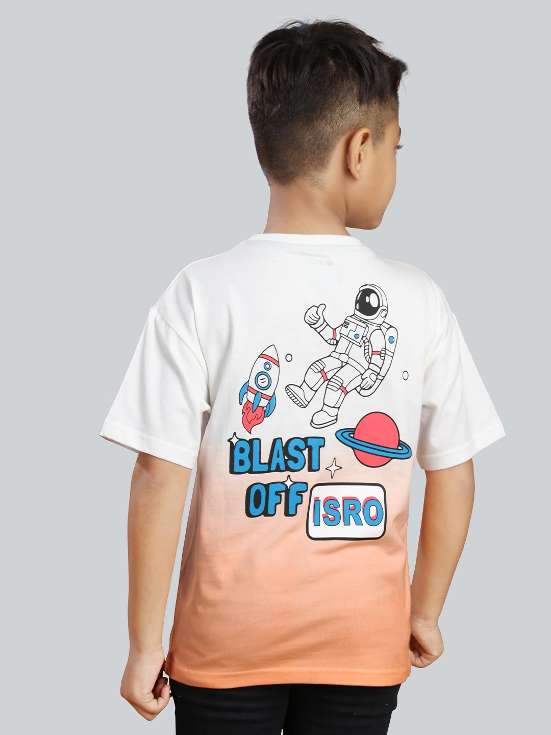 

3PIN Boys Graphic Print Round Neck Drop-Shoulder Sleeves Cotton Oversized T-shirt, Orange
