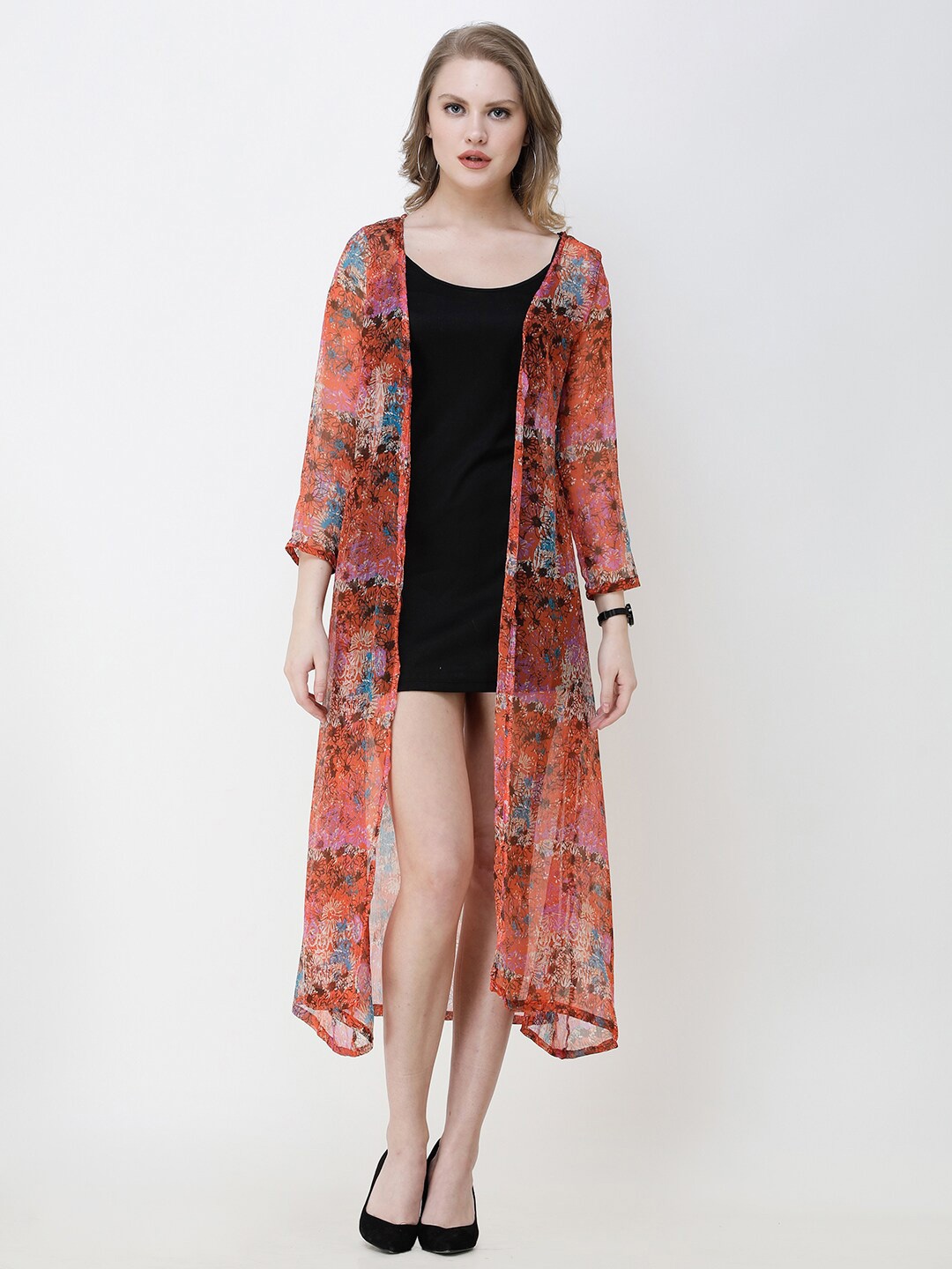 

MINOS Floral Printed Longline Shrug, Orange