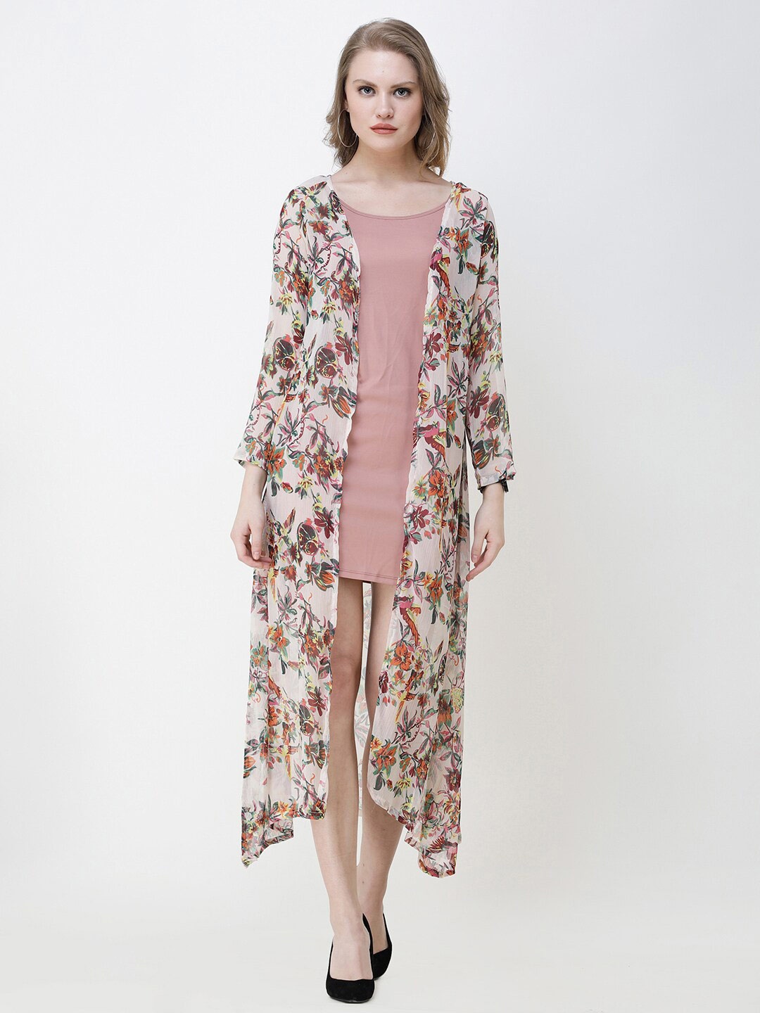 

MINOS Floral Printed Longline Shrug, Off white