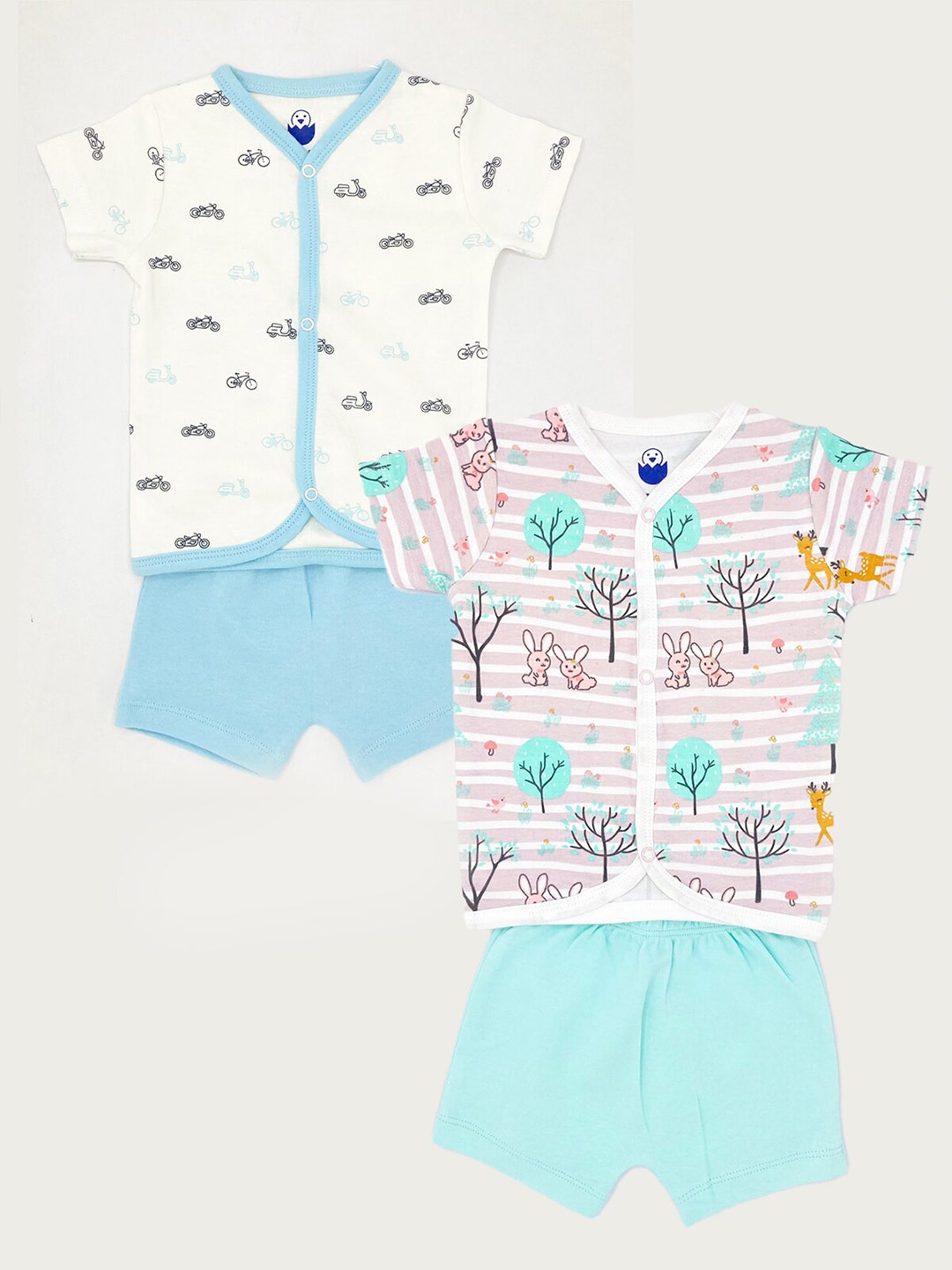 

BAESD Infants Pack of 2 Printed V-Neck Pure Cotton T-shirt with Shorts, White