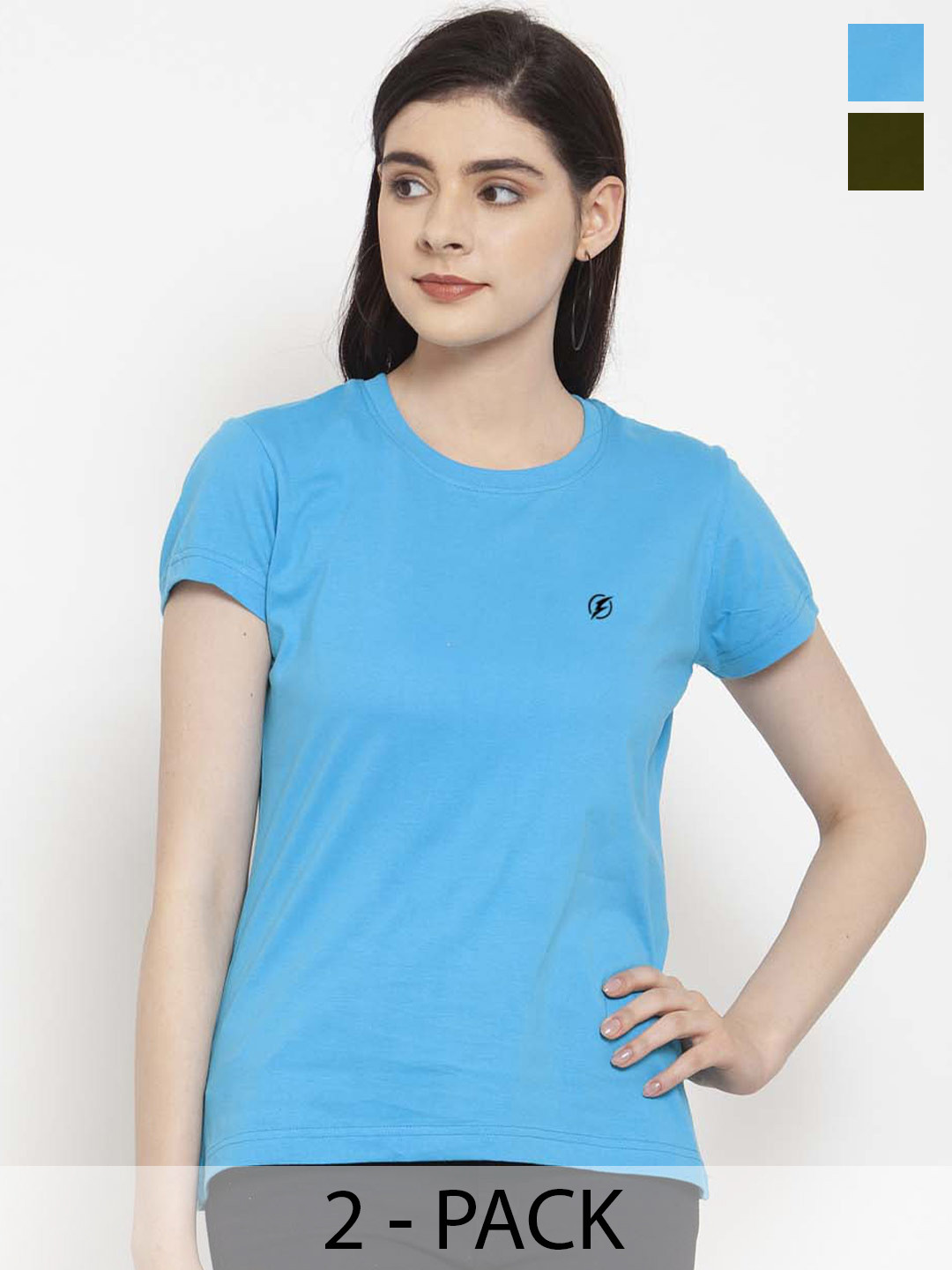 

Friskers Pack Of 2 Round Neck Pure Cotton Slim Fit T-shirts, Turquoise blue
